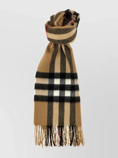 BURBERRY CASHMERE SCARF WITH CHECK PATTERN AND FRINGE