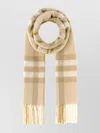 Burberry Cashmere Scarf With Checked Design And Fringes In Neutral