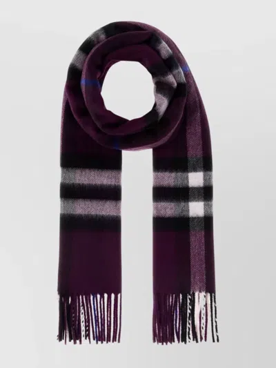 Burberry Cashmere Scarf With Checked Design And Fringes In Brown
