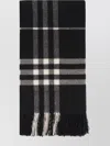 Burberry Cashmere Scarf With Checked Pattern And Fringed Edges In Black