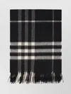 Burberry Cashmere Scarf With Checked Pattern And Fringed Edges In Black