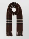Burberry Cashmere Scarf With Embroidered Check Pattern And Fringe Detail