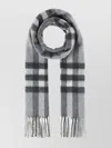Burberry Cashmere Scarf With Embroidered Checked Pattern In Gray