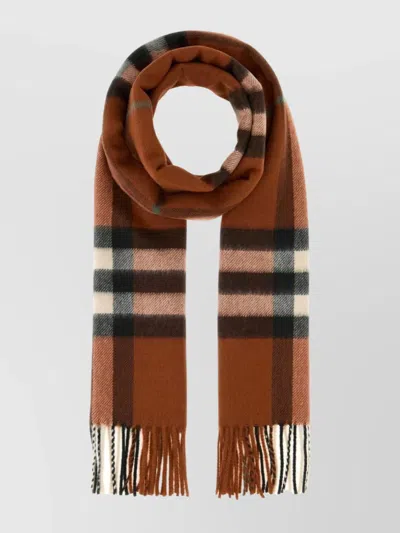 Burberry Cashmere Scarf With Embroidered Fringed Edges In Brown