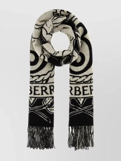 Burberry Cashmere Scarf With Fringe Detailing And Graphic Pattern