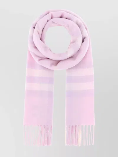 Burberry Cashmere Scarf With Fringed Ends And Embroidery In Pink