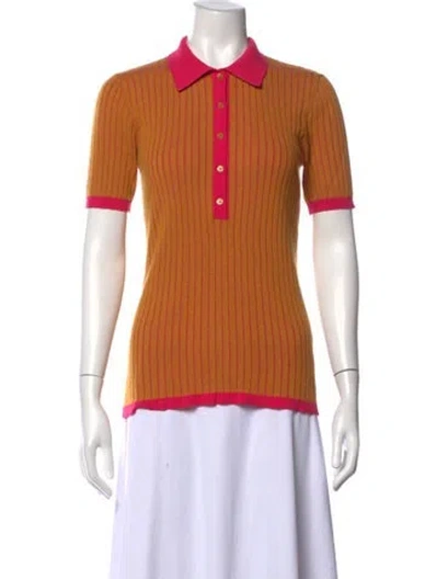Pre-owned Burberry Cashmere Striped Polo In Orange