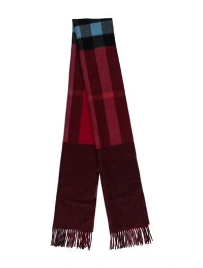 Pre-owned Burberry Cashmere Striped Scarf In Burgundy