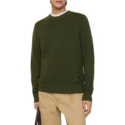Burberry Elbow-patch Equestrian Knight Sweater In Green