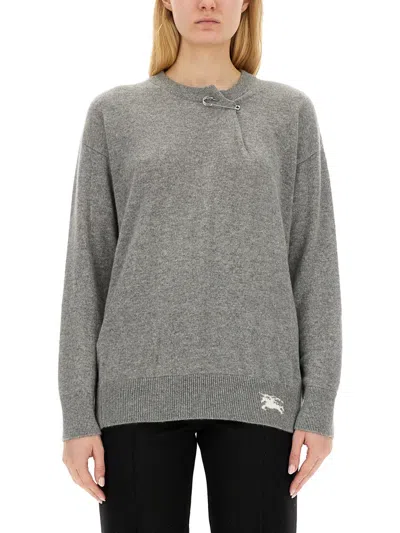 Burberry Cashmere With Kilt Pin Detail Sweater In Gray