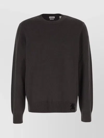 Burberry Cashmere Sweater With Ribbed Cuffs And Hem In Onyx