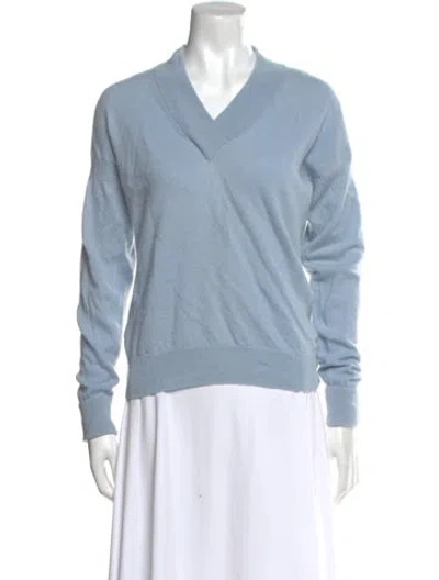 Pre-owned Burberry Cashmere V-neck Sweater In Blue