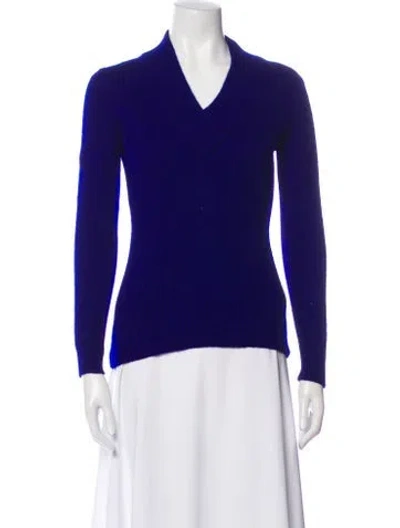 Pre-owned Burberry Cashmere V-neck Sweater In Blue