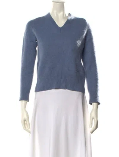 Pre-owned Burberry Cashmere V-neck Sweater In Blue