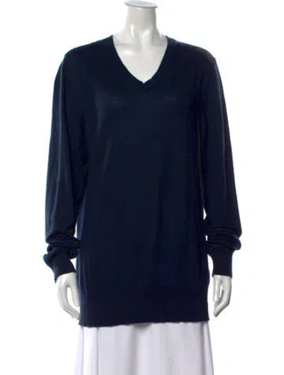 Pre-owned Burberry Cashmere V-neck Sweater In Blue