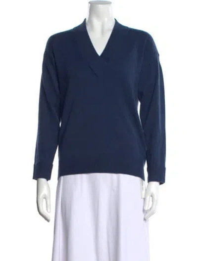 Pre-owned Burberry Cashmere V-neck Sweater In Blue