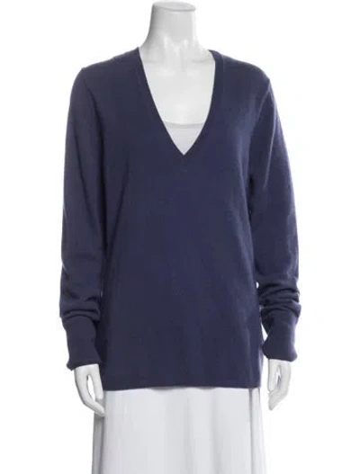 Pre-owned Burberry Cashmere V-neck Sweater In Blue