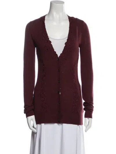 Pre-owned Burberry Cashmere V-neck Sweater In Burgundy
