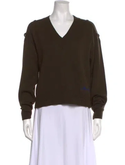 Pre-owned Burberry Cashmere V-neck Sweater In Green