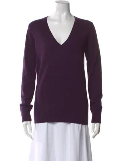 Pre-owned Burberry Cashmere V-neck Sweater In Purple