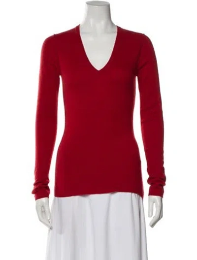 Pre-owned Burberry Cashmere V-neck Sweater In Red