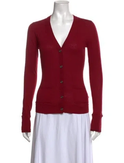 Pre-owned Burberry Cashmere V-neck Sweater In Red