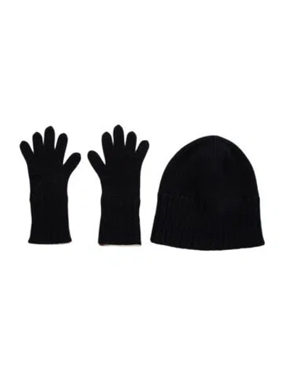 Pre-owned Burberry Babies' Cashmere Winter Knit Beanie & Gloves Set In Blue