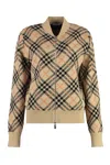 Burberry Checked Knitted Zip-up Bomber Jacket In Brown