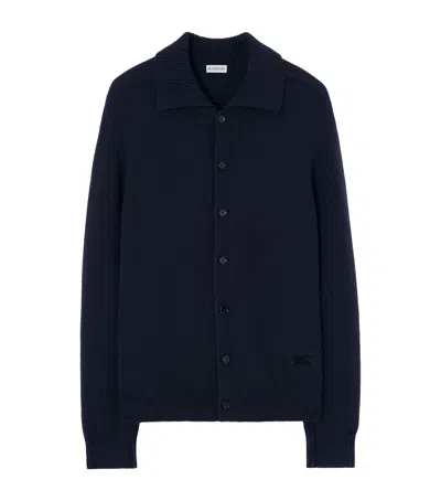 Burberry Cashmere-blend Ekd-embroidered Cardigan In Blue