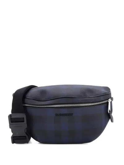 Pre-owned Burberry Cason Bum Bag Check E-canvas Medium Belt Bag In Blue