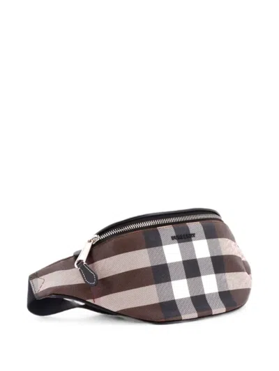 Pre-owned Burberry Cason Bum Bag Check E-canvas Medium Belt Bag In Brown
