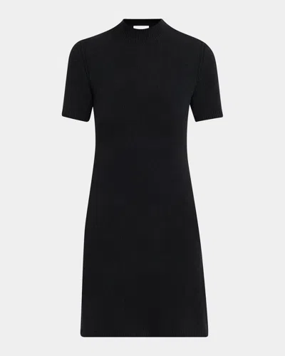 Burberry Cassidy Short-sleeve Cashmere Button-shoulder Mini Dress In Black