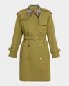 Burberry Castleford Check-collar Belted Double-breasted Trench Coat In Green