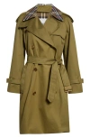 Burberry Castleford Check Collar Water Resistant Gabardine Trench Coat In Green