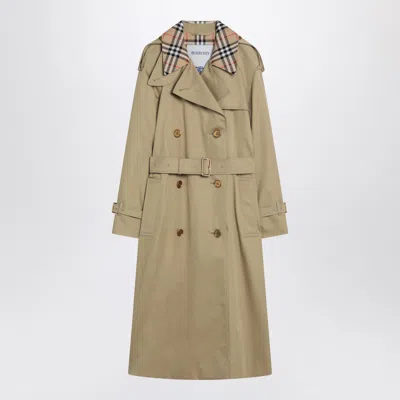 BURBERRY BURBERRY CASTLEFORD DOUBLE BREASTED TRENCH WITH CHECK COLLAR