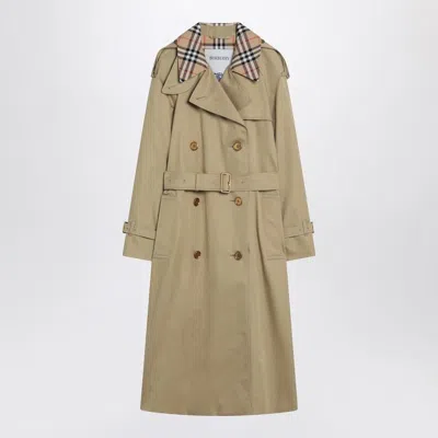 Burberry Castleford Check Collar Water Resistant Gabardine Trench Coat In Green
