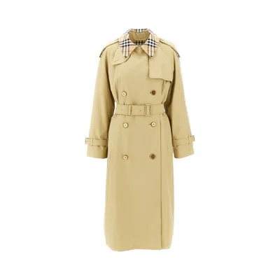 Burberry 'castleford' Gabardine Midi Trench Coat In Neutral