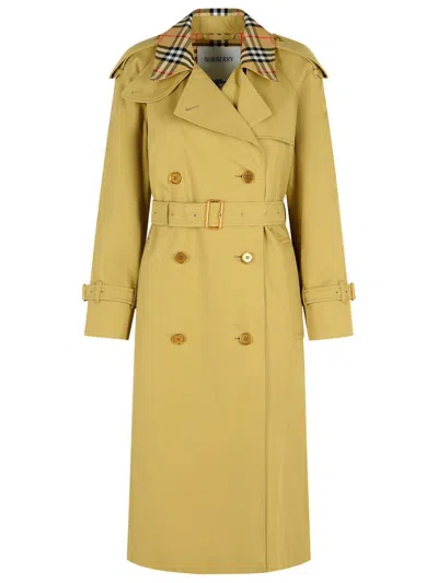 Burberry 'castleford' Green Cotton Trench Coat In Yellow