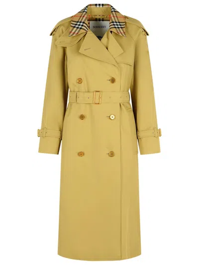 Burberry 'castleford' Green Cotton Trench Coat Women In Yellow