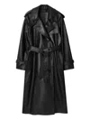 Burberry Castleford Leather Belted Trench Coat In Black