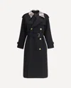 Burberry Women Castleford Long Trench Coat With Check Collar In Black