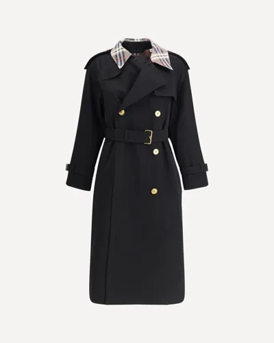 BURBERRY CASTLEFORD LONG TRENCH COAT WITH CHECK COLLAR