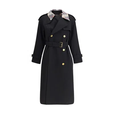 Burberry Castleford Long Trench Coat With Check Collar In Black
