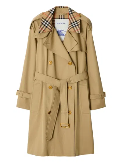 BURBERRY BURBERRY CASTLEFORD MEDIUM TRENCH COAT WITH CHECK COLLAR