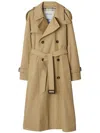 Burberry Waterloo Beige Double-breasted Trench Coat With Classic Collar And Belt Closure In Cotton Woman In Brown