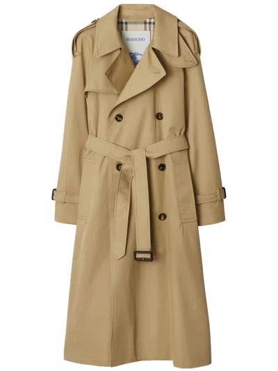 Burberry Gabardine Long Waterloo Trench Coat In Sand