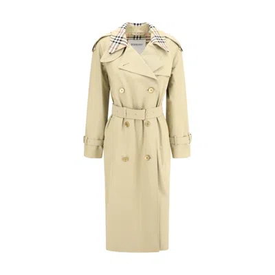 Burberry Castleford Trench Coat With Archive Check Women's Collar In Sand