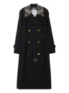 Burberry Women Castleford Long Trench Coat With Check Collar