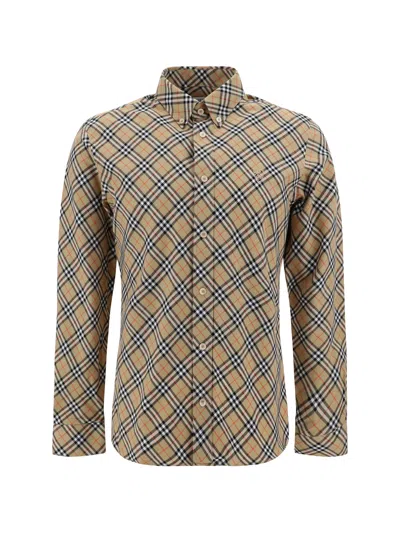 Burberry Cotton Check Shirt With Button-down Collar In Yellow
