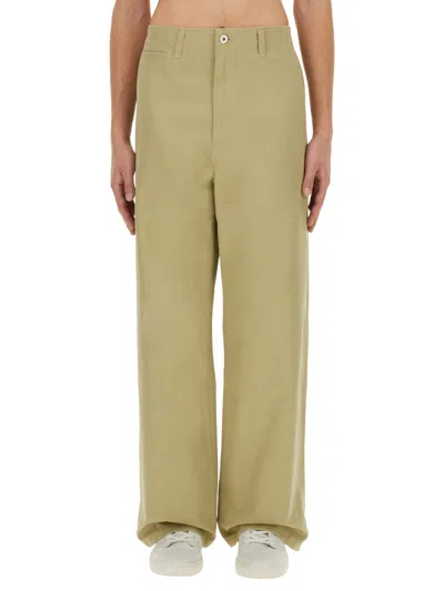 Burberry Beige Straight Solid Trousers In Green